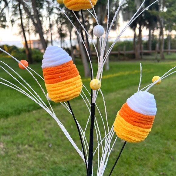 27" Velvet Rope Candy Corn Spray Pick Halloween Decoration Fall Autumn Stem - Picture 5 of 6